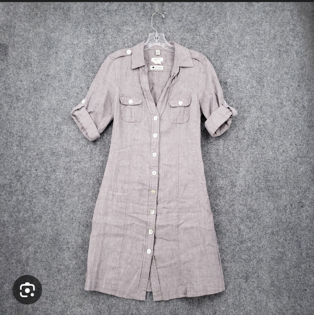 Linen Mini Dress in Soft Gray